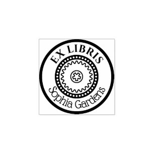 Sello De Caucho Decorativo de Ex Libris redondo - Motif de engrane