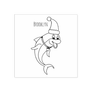 Sello De Caucho Delfín lindo con personalizado de Santa hat