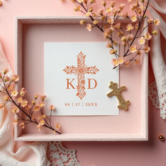 Sello De Caucho Delicate Flourish Christian Cross Wedding Initials