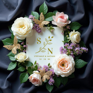 Sello De Caucho Delicate Initials Wildflowers Branches Wedding 