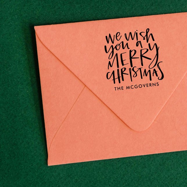 Sello De Caucho Desearle un dulce estampado de nombre personalizad (Wish You a Merry Christmas custom holiday rubber stamp.)