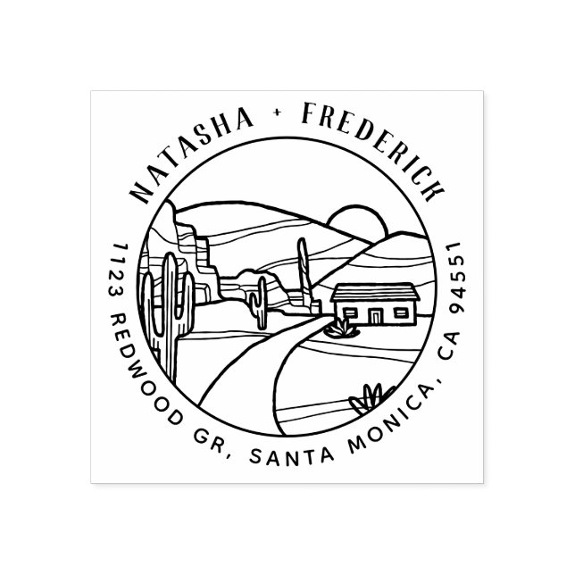 Sello De Caucho Desert Sunrise | Cactus Dirección De Retorno De Ro (Impresión)