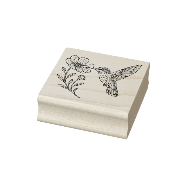Sello De Caucho Detailed Hummingbird Line Art with Wildflower (Sello)