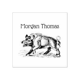 Sello De Caucho Dibujo De Boar Salvaje Vintage BW #3C