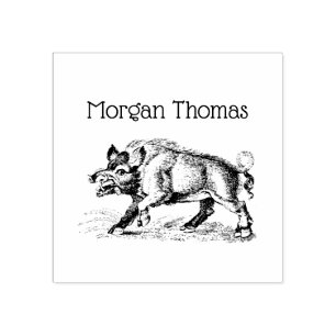 Sello De Caucho Dibujo De Boar Salvaje Vintage BW #3C