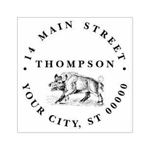 Sello De Caucho Dibujo De Boar Salvaje Vintage BW #3C