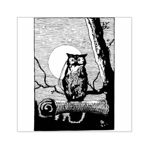 Sello De Caucho Dibujo de búho nocturno de época