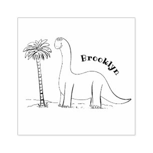 Sello De Caucho Dinosaurio de brontosaurio verde feliz