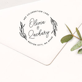 Sello De Caucho Dirección Circular de Boda con Letra Moderna