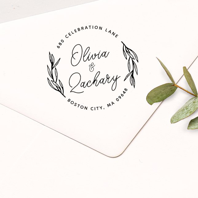 Sello De Caucho Dirección Circular de Boda con Letra Moderna (Modern Script Circular Wedding Address Rubber Stamp)