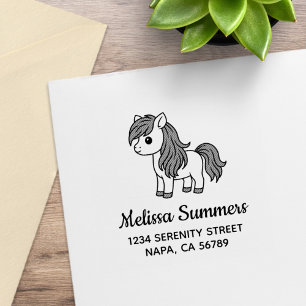 Sello De Caucho Dirección de caballo de dibujos animados lindo pon