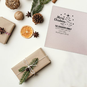 Sello De Caucho Dirección de devolución de árbol de navidad con gu