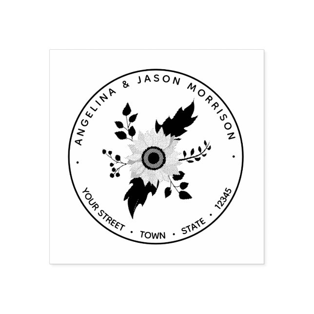 Sello De Caucho Dirección de devolución de boda de girasol (Impresión)