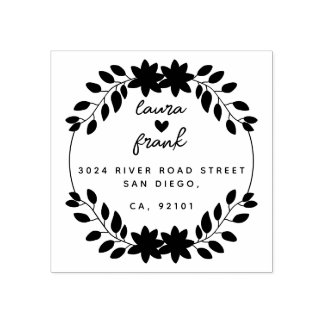 Sello De Caucho Dirección de devolución de Boda de nombres de dos 