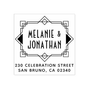 Sello De Caucho Dirección de devolución de borde de Boda Art Deco