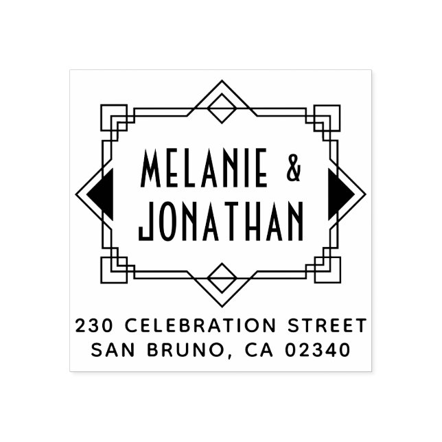 Sello De Caucho Dirección de devolución de borde de Boda Art Deco (Impresión)