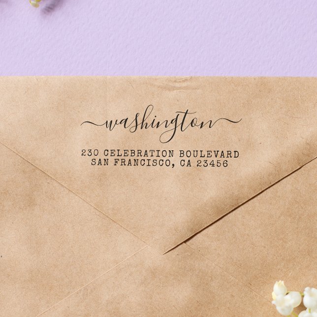 Sello De Caucho Dirección de devolución de caligrafía de vintage (Rubber Stamp Mock-up)