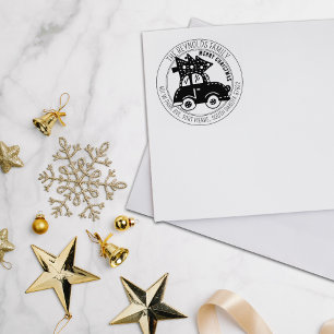 Sello De Caucho Dirección de devolución de coche de árbol navideño