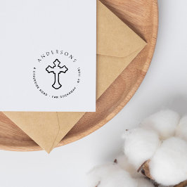 Sello De Caucho Dirección de devolución de familia cristiana cruza