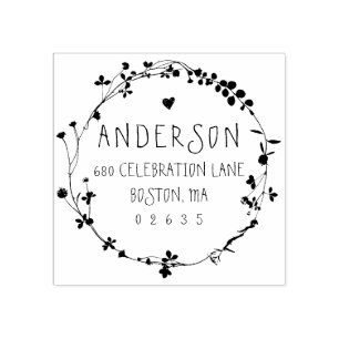 Sello De Caucho Dirección de devolución de flores silvestres dibuj