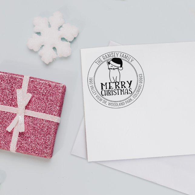 Sello De Caucho Dirección de devolución de gatos navideños moderno (Subido por el creador)