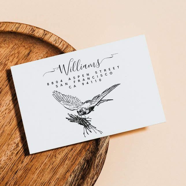 Sello De Caucho Dirección de devolución de la familia de guiones m (Nesting Bird Modern Script Family Return Address Rubber Stamp. For newlyweds, new house, relocation)