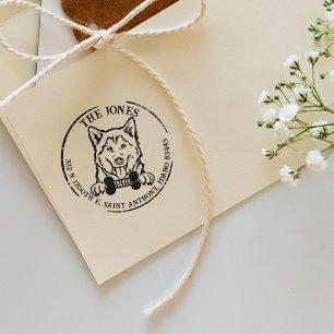 Sello De Caucho Dirección de devolución de la familia Husky Dog