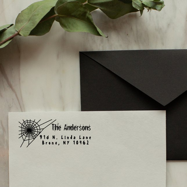 Sello De Caucho Dirección de devolución de la familia web de araña (Creepy Spider Web Family Return Address Rubber Stamp)