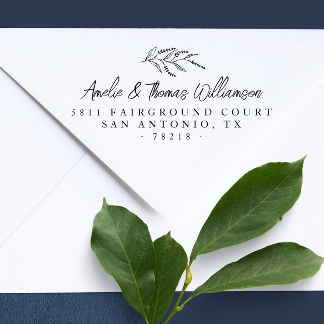 Sello De Caucho Dirección de devolución de la pareja botánica clás (Lavender Classic Botanical Married Couple Return Address Rubber Stamp)