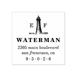 Sello De Caucho Dirección de devolución de monograma del faro de v