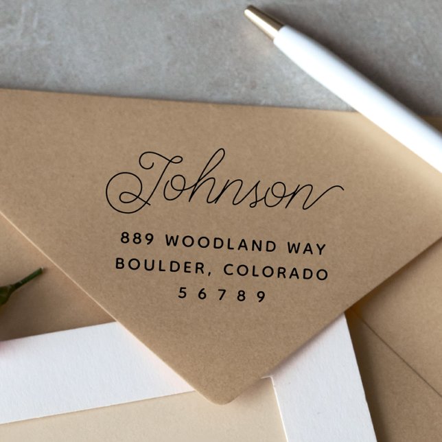 Sello De Caucho Dirección de devolución de nombre de familia moder (Minimal Modern Family Name Return Address Rubber Stamp)