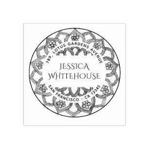 Sello De Caucho Dirección de devolución de nombre floral de Lotus 