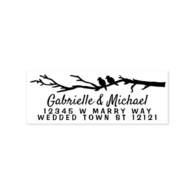 Sello De Caucho Dirección de devolución de nombres de boda | Rama  (Impresión)
