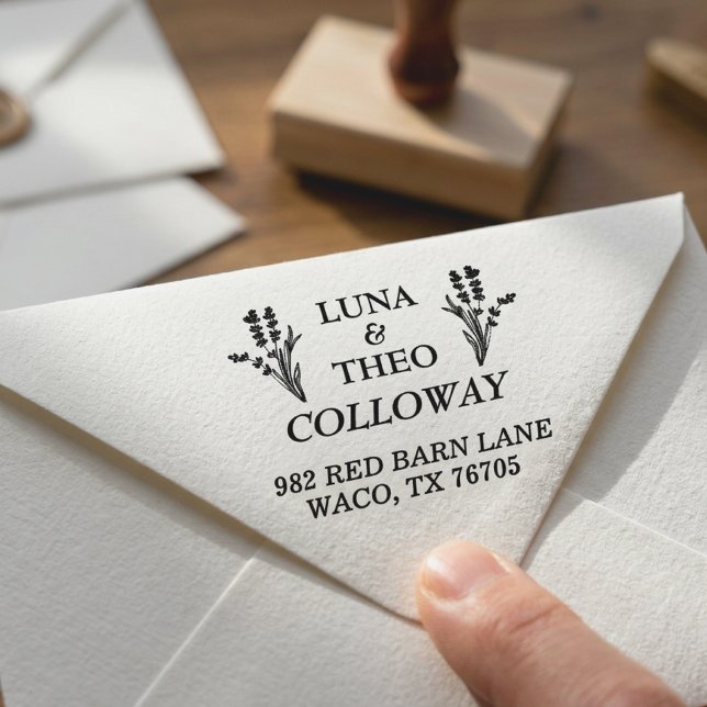 Sello De Caucho Dirección de devolución de pareja casada de lavand (rustic lavender floral stamp)