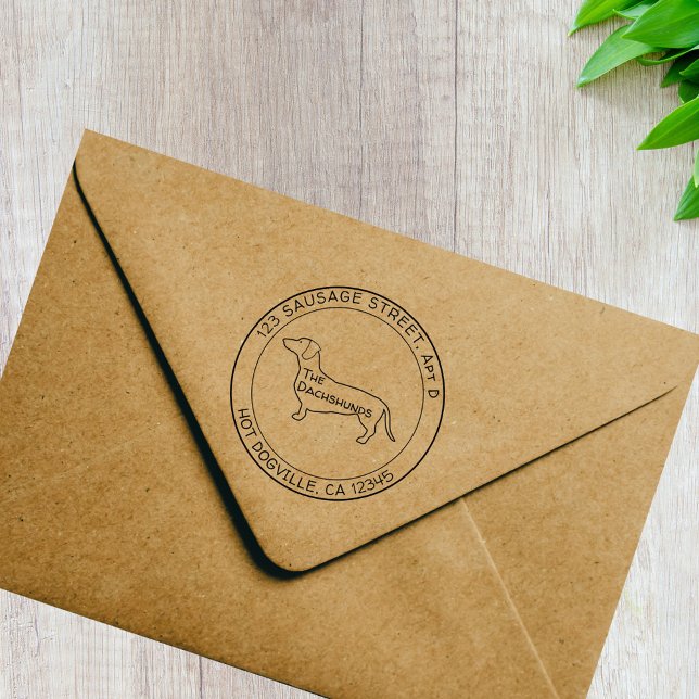 Sello De Caucho Dirección de devolución de redondeo de perfil de D (Personalized dachshund round return address rubber stamp)