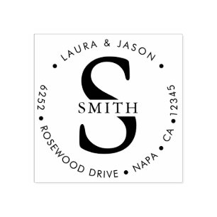 Sello De Caucho Dirección de devolución de redondeo monogramada