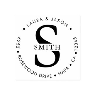 Sello De Caucho Dirección de devolución de redondeo monogramada de