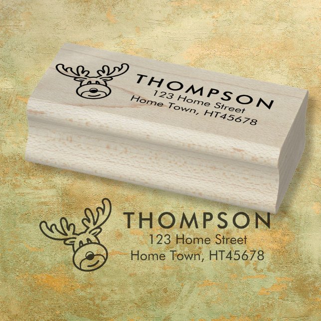 Sello De Caucho Dirección de devolución de rudolph de vacaciones (Holiday Rudolph Reindeer Christmas Return Address Rubber Stamp)