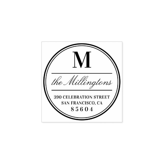 Sello De Caucho Dirección de devolución de script de nombre de fam (Impresión)