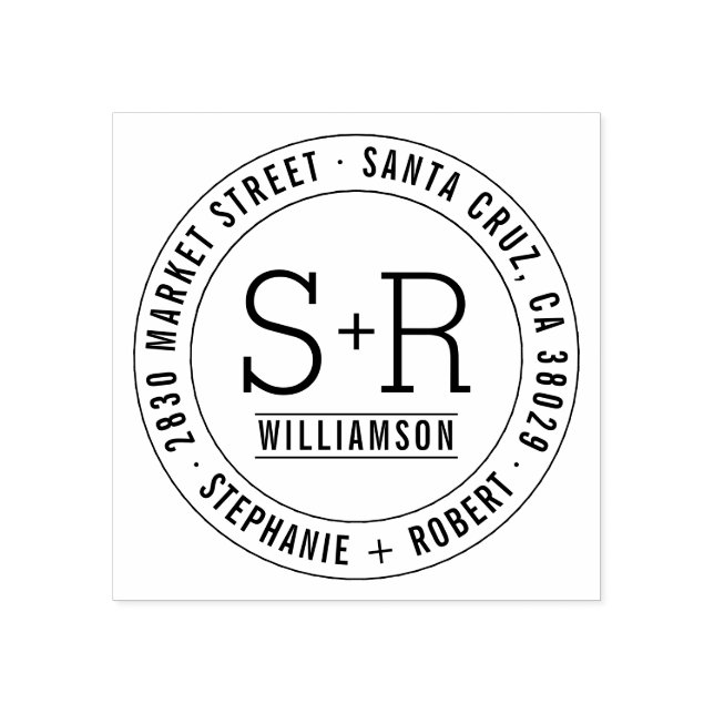 Sello De Caucho Dirección de devolución del Boda de Iniciales Clás (Impresión)