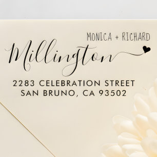 Sello De Caucho Dirección de devolución del Boda de nombre de fami