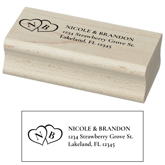 Sello De Caucho Dirección de devolución del Boda del monograma car (Heart Monogram Wedding Return Address Rubber Stamp)