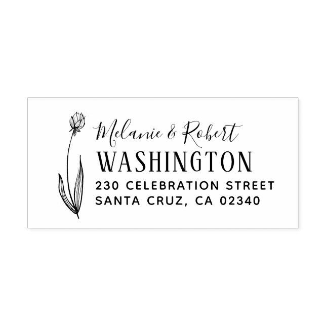 Sello De Caucho Dirección de devolución del Boda floral dibujado a (Impresión)