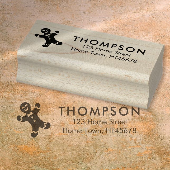 Sello De Caucho Dirección de devolución del hombre de pan de espec (Christmas Holiday Gingerbread Man Return Address Rubber Stamp)