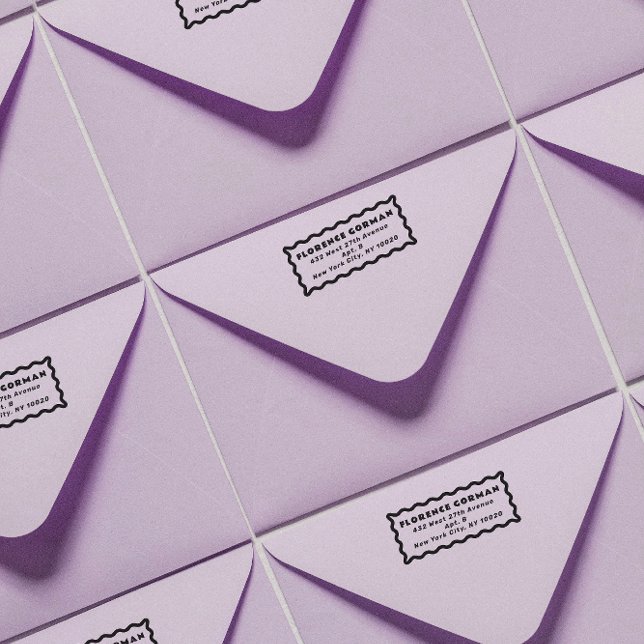 Sello De Caucho Dirección de devolución del marco ondulado (modern wavy line frame return address wooden ink stamp)