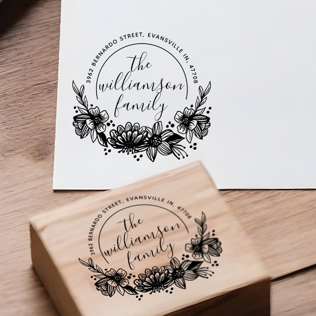 Sello De Caucho Dirección de devolución del nombre de familia botá (Classy Flower Botanical Family Name Return Address Rubber Stamp)
