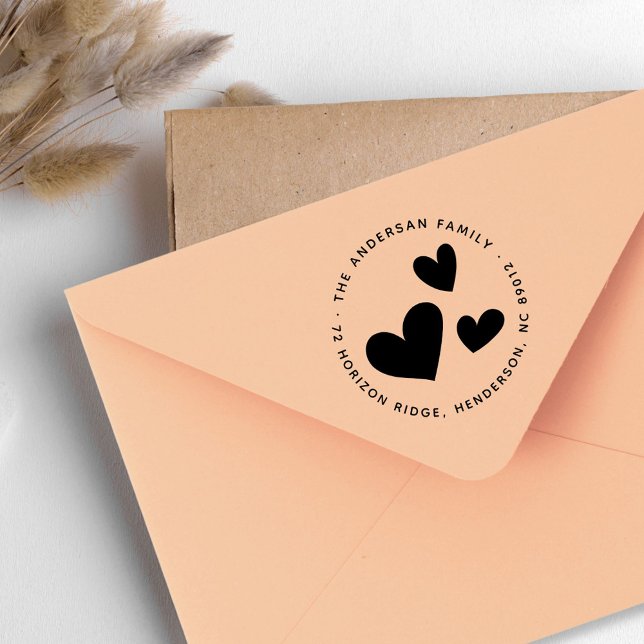 Sello De Caucho Dirección de devolución del nombre de familia de l (Elegant Hearts Family Name Return Address Rubber Stamp)