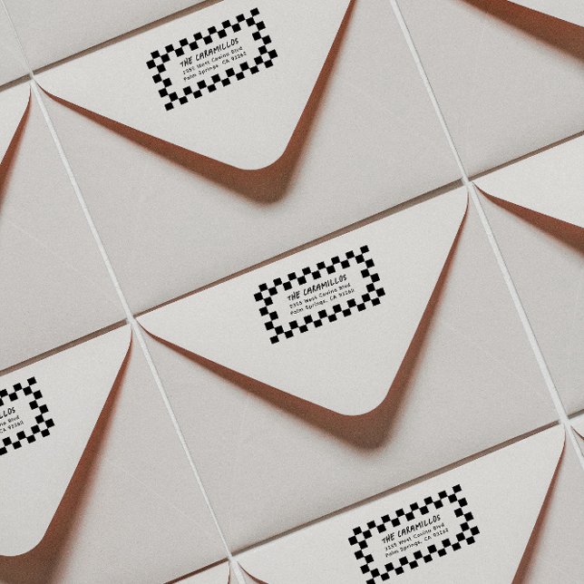 Sello De Caucho Dirección de devolución del tablero de ajedrez (modern checkerboard framed address stamp for a gen x or 90s kid with skater style)