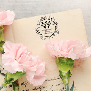 Sello De Caucho Dirección de devolución familiar con monograma,