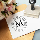 Sello De Caucho Dirección de goma monograma del personalizado<br><div class="desc">Diseño clásico con gran monograma en el centro con dirección exterior.</div>